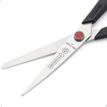 662-7.1/2SR TESOURA MUNDIAL PRETA PONTO VERMELHO 19CM SERRILHADA